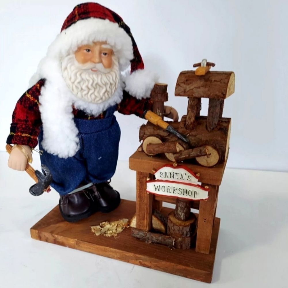Vintage Santa Dan Dee Porcelain Soft Body Doll Wood Workshop Christmas Figurine